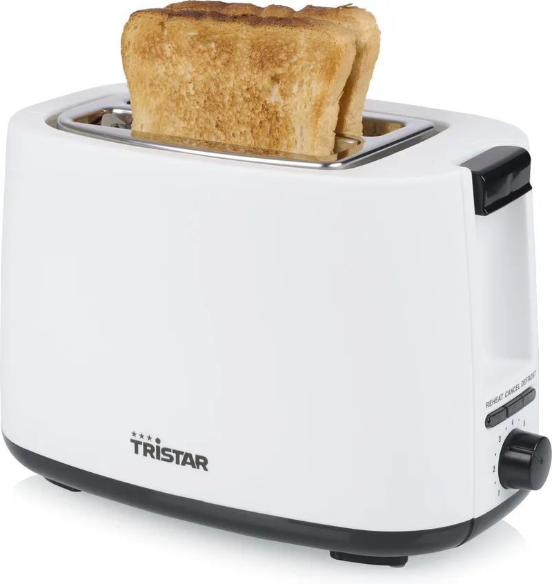 Broodrooster BR-1055 - 750W - 7 Bruiningsniveau's - 2 Broodsleuven voor 2 boterhammen by Tristar in White – product photo
