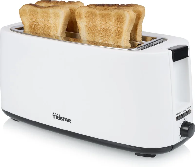 Broodrooster BR-1057 - 1400W - 7 Bruiningsniveau's - 2 Broodsleuven voor 4 boterhammen - Wit von Tristar in Wit 4 boterhammen – Produktfoto