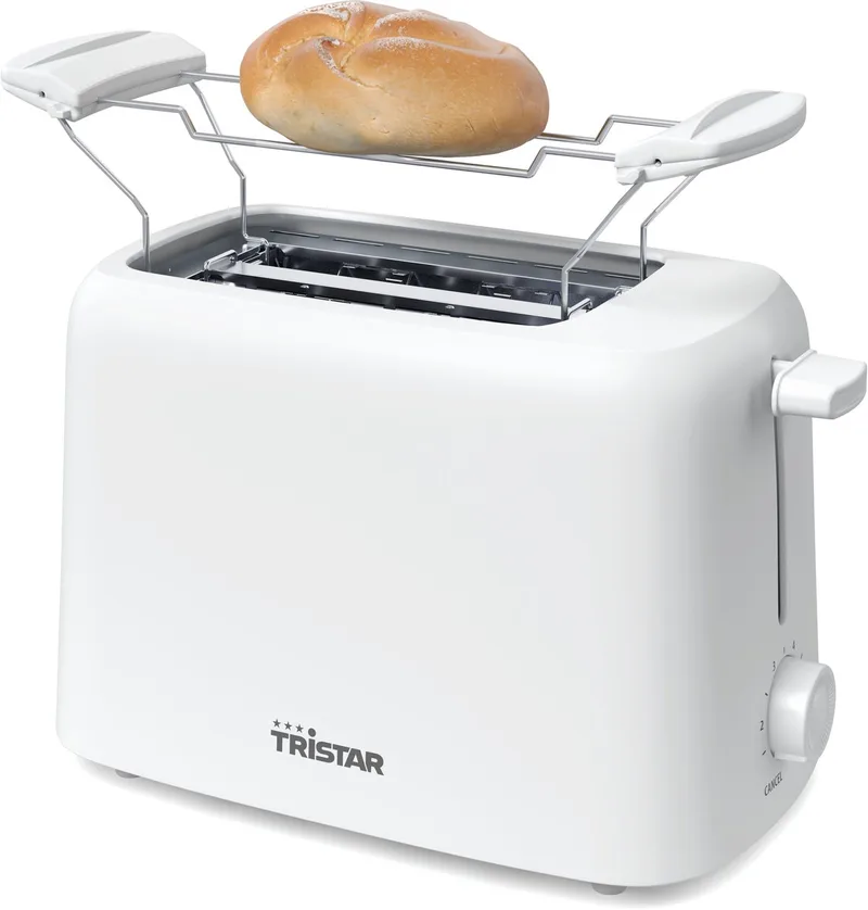 Broodrooster BR-1061 - 650W - 6 Bruiningsniveau's - 2 Broodsleuven voor 2 boterhammen - Bunwarmer de Tristar en Blanc – photo produit 1 sur 2