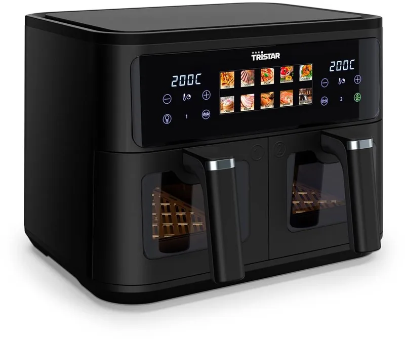 Dubbele Airfryer 9L – 2 Manden – 10 Programma’s – 2500W – Digitaal Touchscreen – Tristar FR-9075 by Tristar in Black – product photo