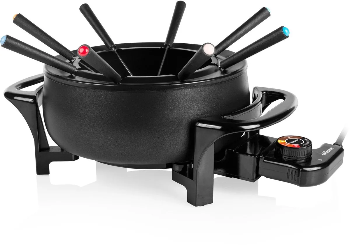Fondueset Elektrisch FO-1107 - 1000W - 1,5L voor 8 personen - Incl 8 fonduevorkjes van Tristar in Zwart – productfoto