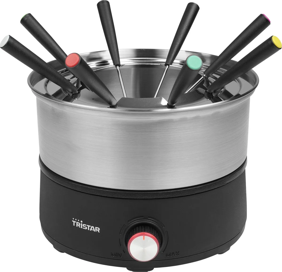 Fondueset Elektrisch FO-1110 - 1200W - 1,5L voor 8 personen - Incl 8 fonduevorkjes - PFAS-vrij van Tristar in Zwart – productfoto