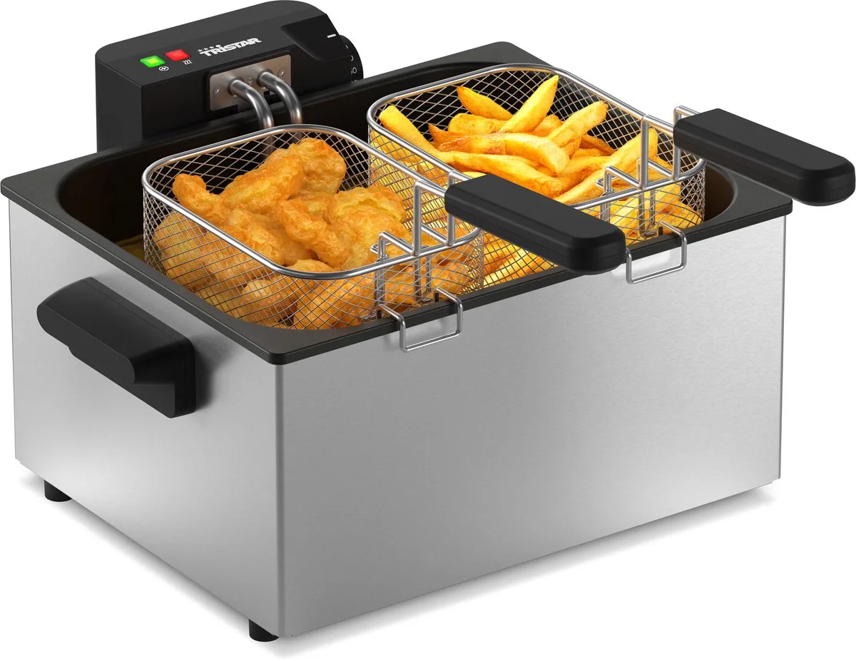 Frituurpan 5 liter FR-9330 - Friteuse 3000W - 1 grote, 2 kleine manden - Kijkvenster van Tristar in Rvs – productfoto