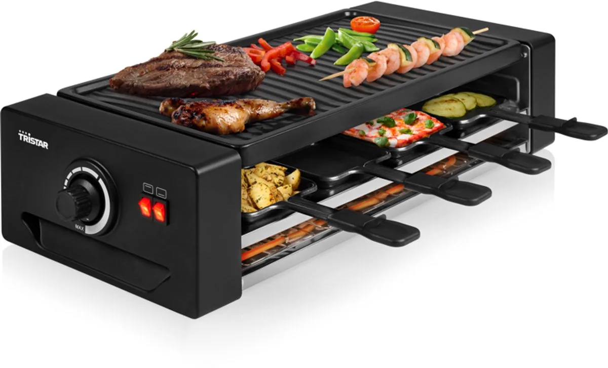 Gourmetset - RA-2736 - Bakplaat 8 personen - Pizzarette 8 personen - Incl 8 pannetjes - 1300W - PFAS-Vrij van Tristar in Zwart – productfoto