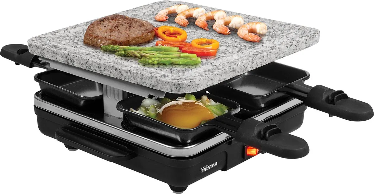Gourmetset - RA-2745 - 600W - Bakplaat 4 personen - Steengrill, Incl 4 pannetjes - PFAS-Vrij fra Tristar i Steen – produktbillede