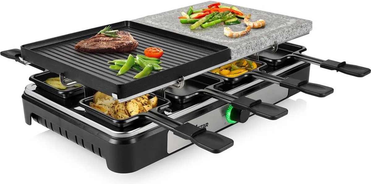 RA-2747 Raclette 8 pannor, med grillsten Svart från Tristar i Zwart – steengrill – produktbild