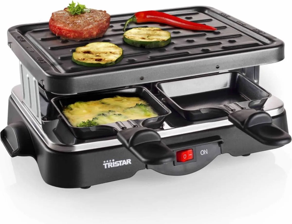 Gourmetset - RA-2949 - 500W - Bakplaat 4 personen - Incl 4 pannetjes - PFAS-Vrij van Tristar in Zwart – productfoto