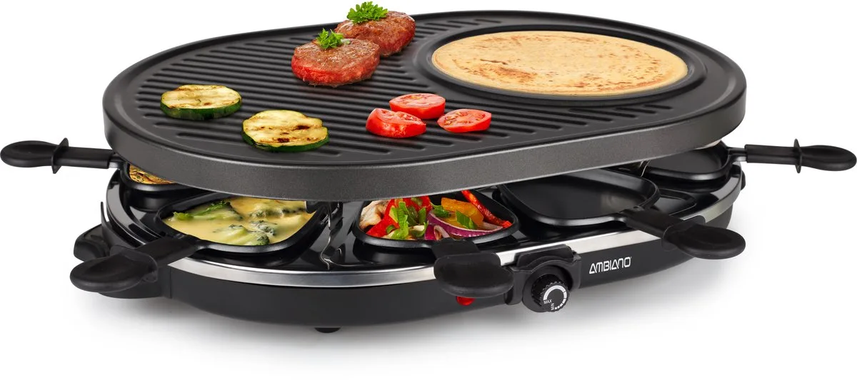 Gourmetset - RA-2996 - 1200W - Bakplaat 8 personen - Incl 8 pannetjes - PFAS-Vrij van Tristar in Zwart – productfoto