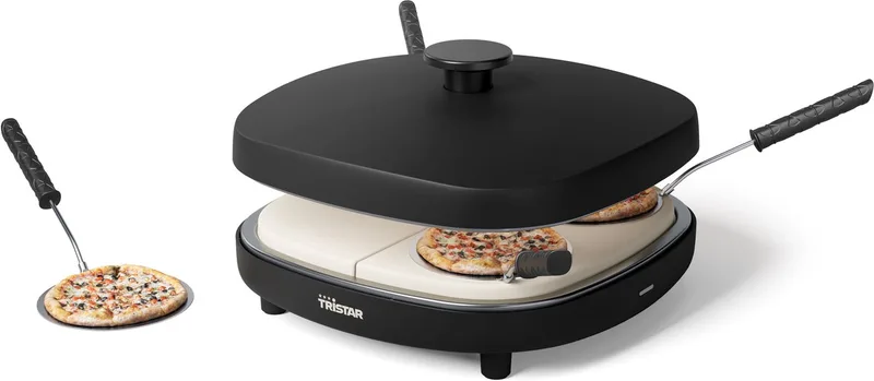 PZ-9174 Pizza Gourmetset - Family 4 Mini Pizza Oven - Voor 4 personen - Inclusief deegsnijder van Tristar in Zwart – productfoto 1 van 2