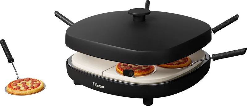 PZ-9176 Pizza Gourmetset - Family 6 Mini Pizza Oven - Voor 6 personen - Inclusief deegsnijder de Tristar en Noir – photo produit 1 sur 2