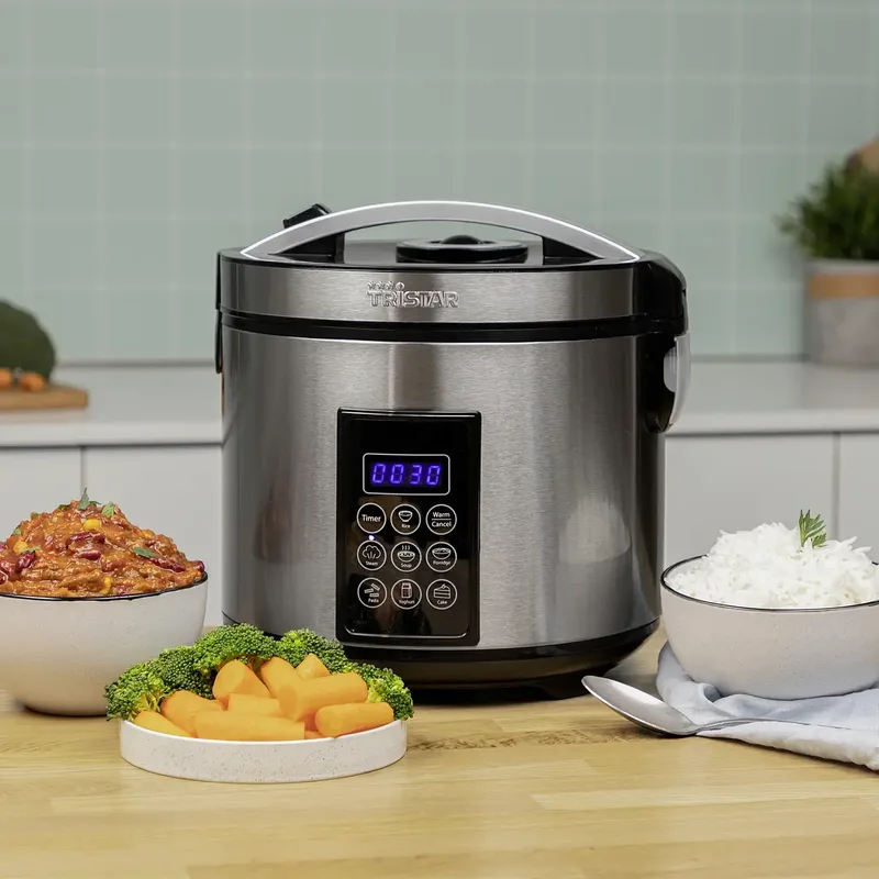 RK-6138 - Rijstkoker Multicooker - 900W - 2,2 Liter - 7 programma's - Warmhoudfunctie von Tristar in Rvs – Produktfoto 2 von 3