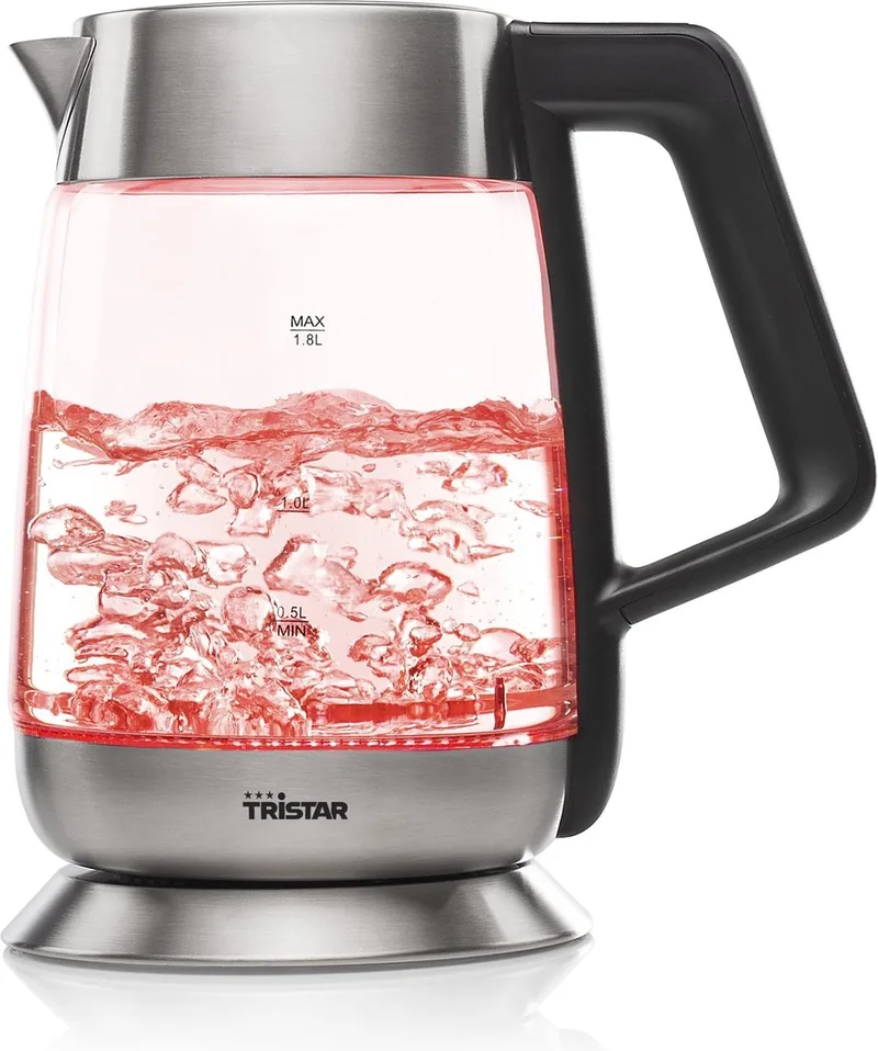 Waterkoker WK-3375 - 1.8 liter - 2200W - Instelbare temperatuur - Glazen - Multi Color LED von Tristar in Rvs – Produktfoto