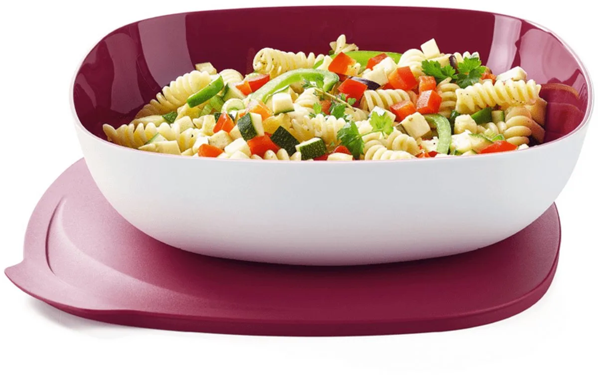 Allegra kom vierkant 2.5L fra Tupperware i Wit met zalm, Lyserød – produktbillede