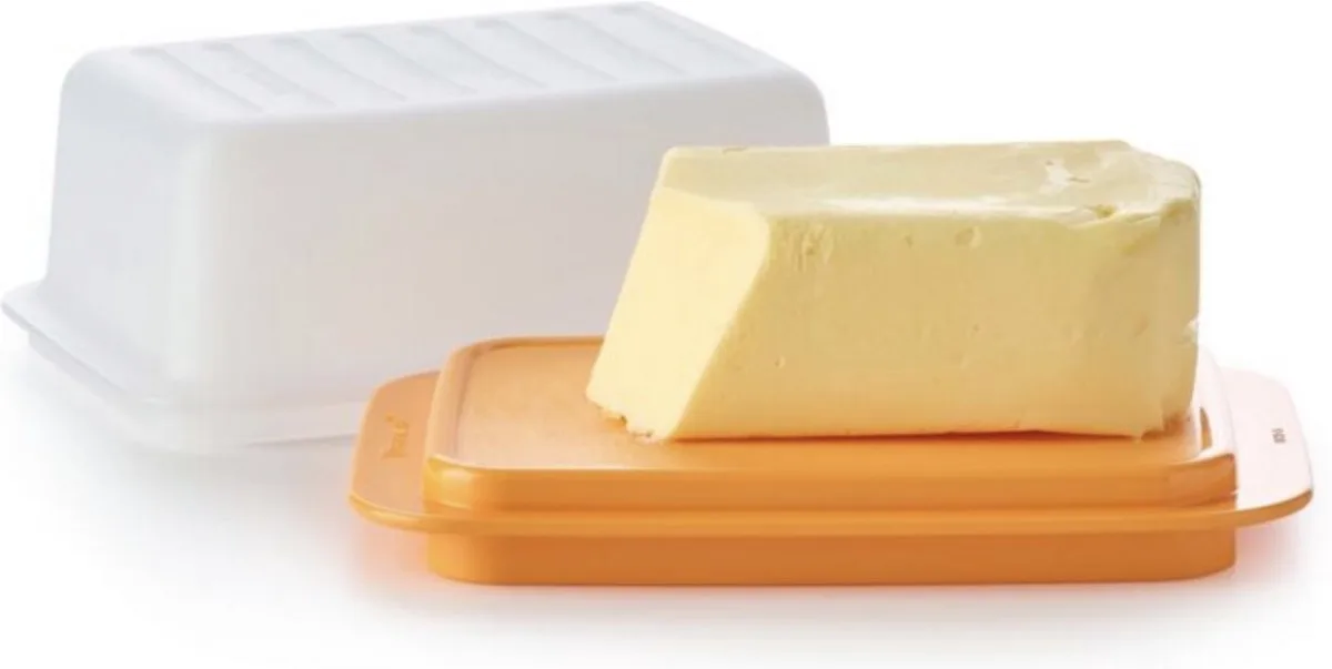Botervloot Wit Oranje - Boterdoosje Botervlootje von Tupperware in Weiß, Orange – Produktfoto