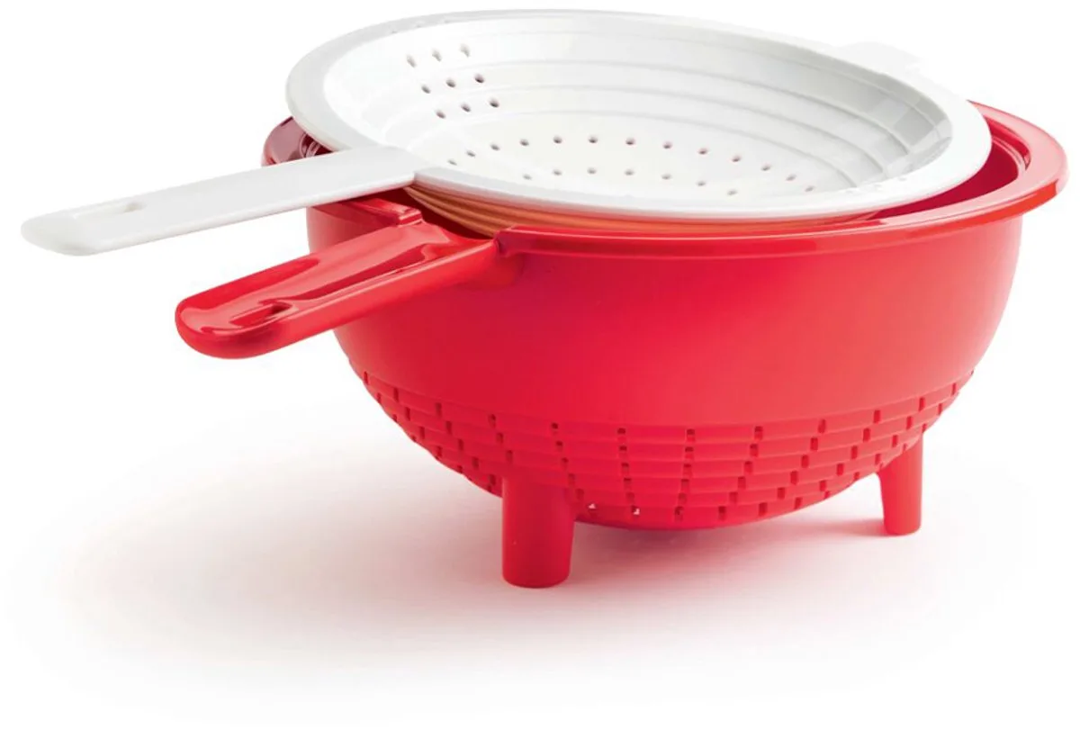 Double Colander - 2 Delig Vergiet- Dubbele Zeef - Passeerzeef - Slacentrifuge -BPA-vrije - Afwasmachinebestendig - Rood 2L & Wit 400ml van Tupperware in Meerkleurig – productfoto