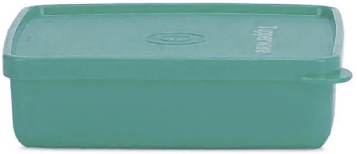KLEINE Broodtrommel Vierkant | Lunchbox | Vintage trommel met deksel | Voor max. 2 sneetjes brood van Tupperware in Groen – productfoto