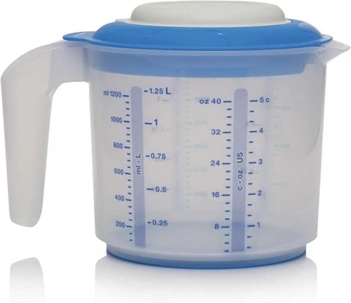Maatkan 1.25l van Tupperware in Blauw-wit – productfoto