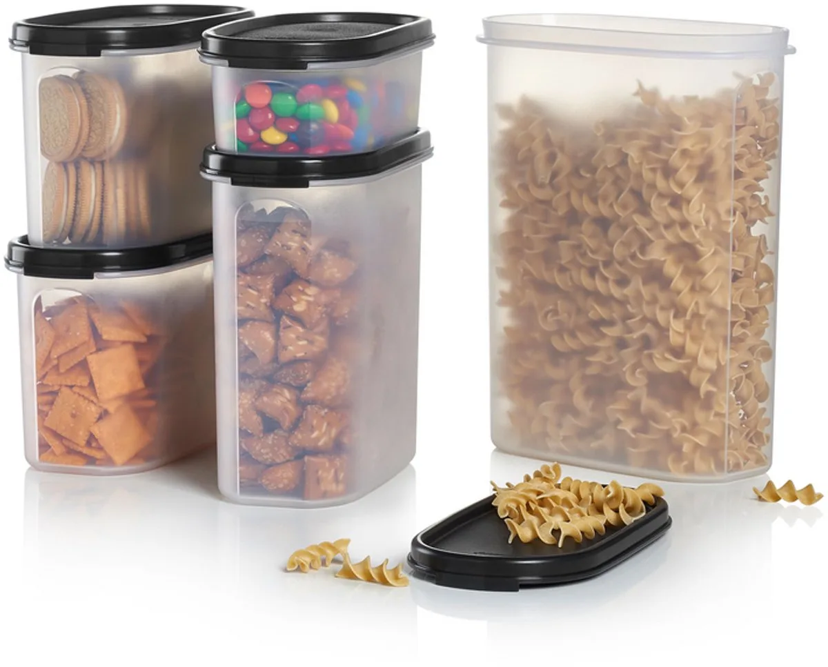 RuimteSpaarder set 5-delig | RuimteSpaarders voorraadbussen transparant zwart van Tupperware in Zwart, Transparant – productfoto