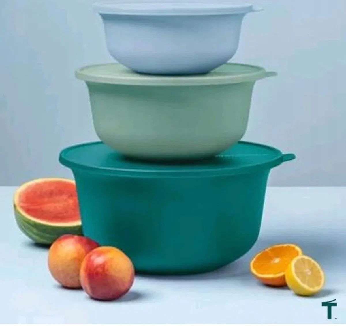 set 3 Aloha kommen van Tupperware in Groen-blauw – productfoto