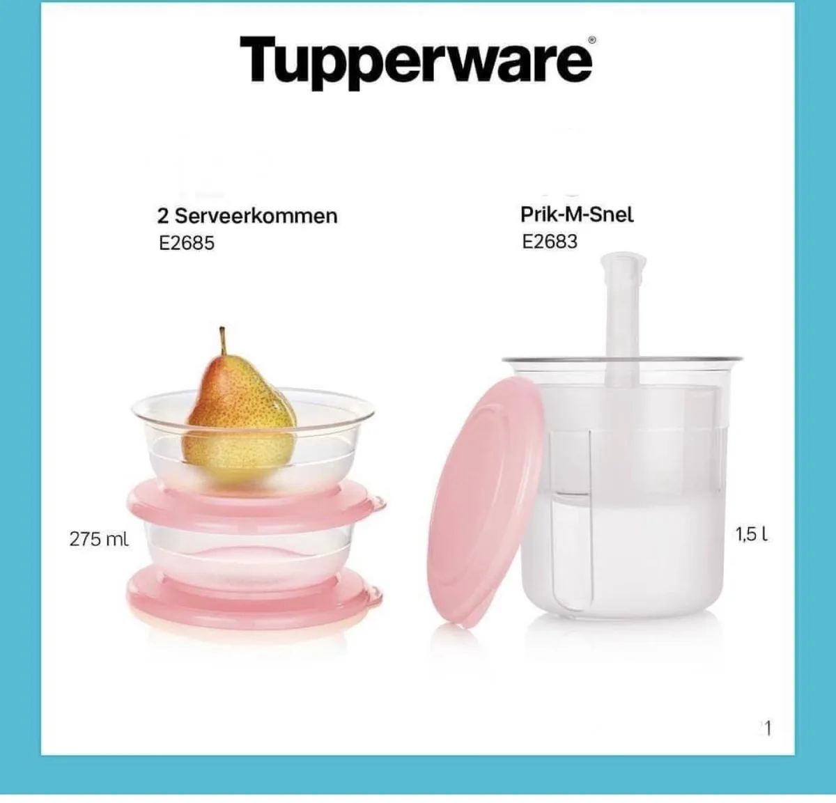 set Prik-M-Snel en 2 serveerkommen von Tupperware in Türkis – Produktfoto