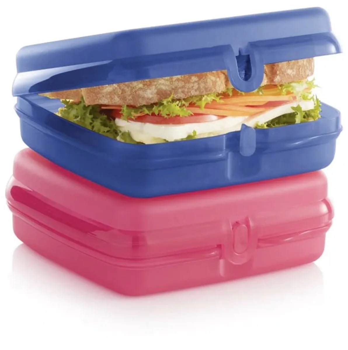 Set van 2 Snackies Vierkant | Eco Sandwichdoos Broodtrommels van Tupperware in Blauw, Roze – productfoto