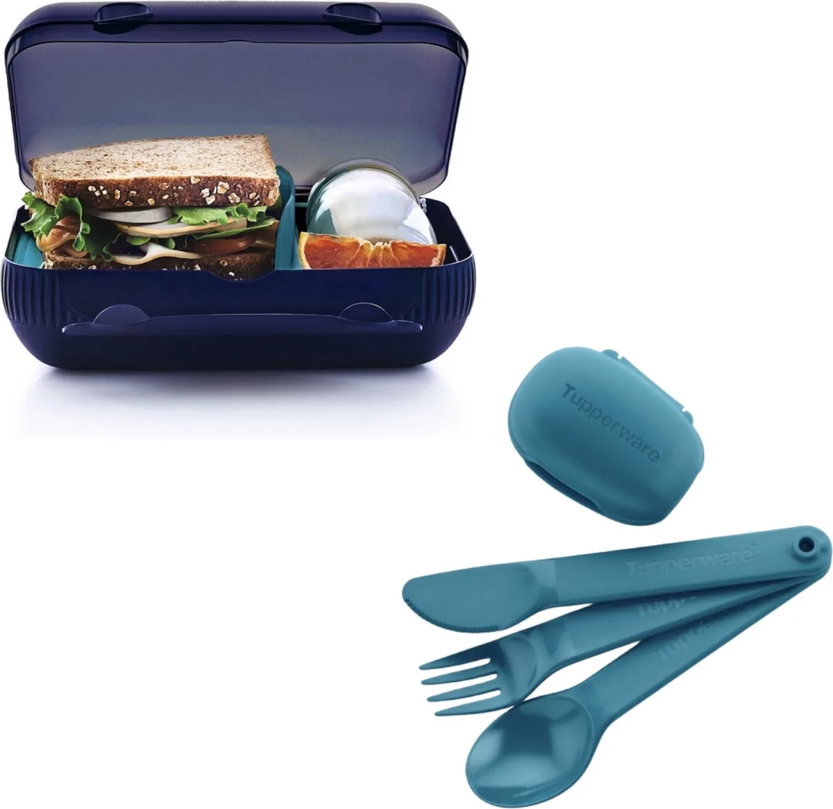 SnackPack en Bestek Trio Bundel van Tupperware in Blauw – productfoto