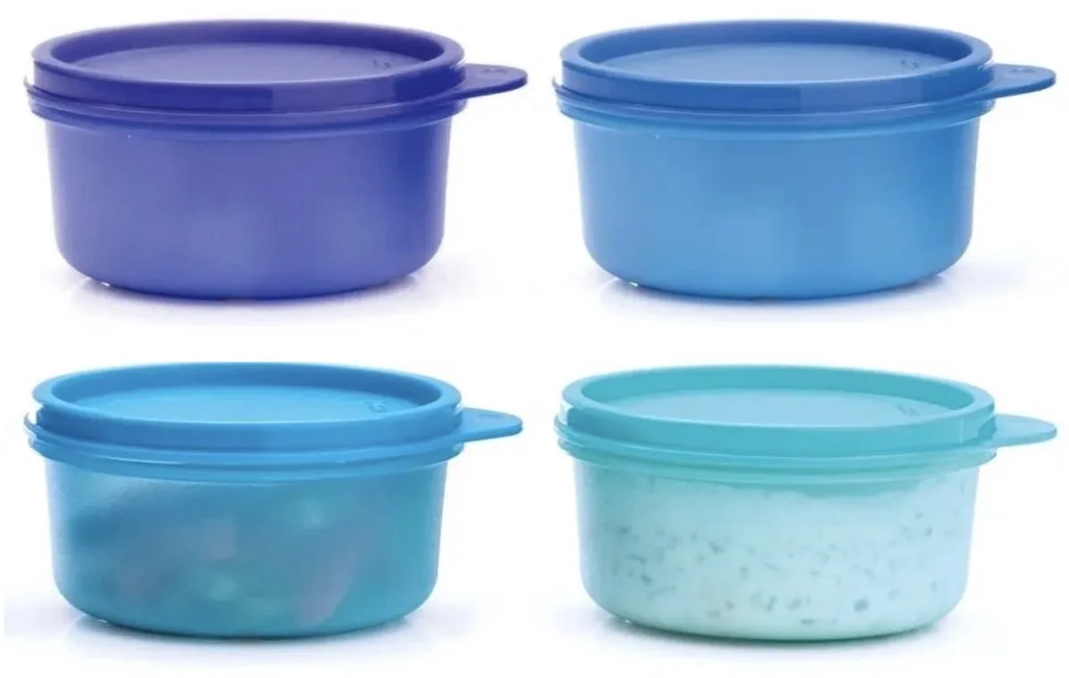 Tupperware 4 Dessert Bakjes 200 ml Blauw Groen | Kleine vershoudbakjes potjes van Tupperware in Blauw, Groen – productfoto