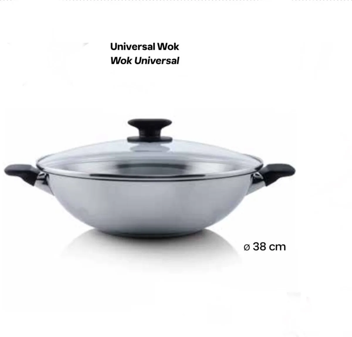 universal wok 38cm van Tupperware in Chroom – productfoto