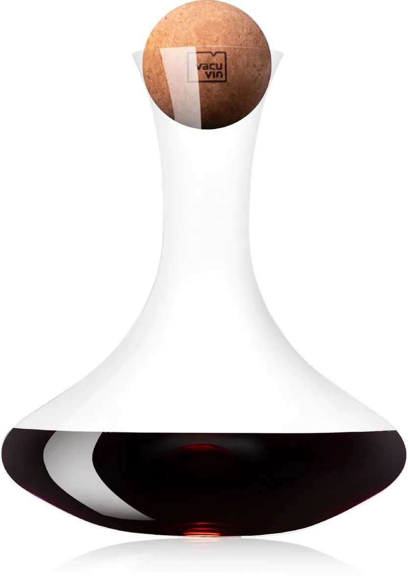 Decanteerkaraf 1 Liter – Kristalglas – Inclusief Kurken Stopper – Wijnkaraf voor Rode en Witte Wijn van Vacu Vin in Transparant – productfoto