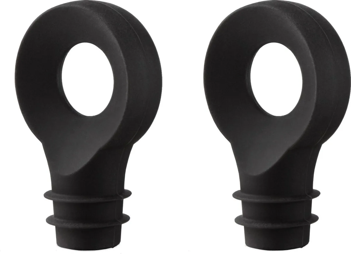 Flessenstoppers – Set van 2 – Herbruikbare Wijnstoppers – Luchtdichte Afsluiting van Vacu Vin in Zwart – productfoto