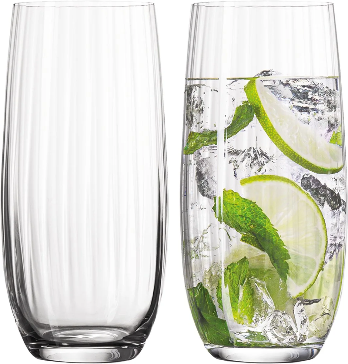 Longdrinkglazen - Waterglazen - Sapglazen - Drinkglazen - Ribbel Glazen - Set van 2 - 35 cl - Kristalglas de Vacu Vin en Doorzichtig met ribbelstructuur – photo produit