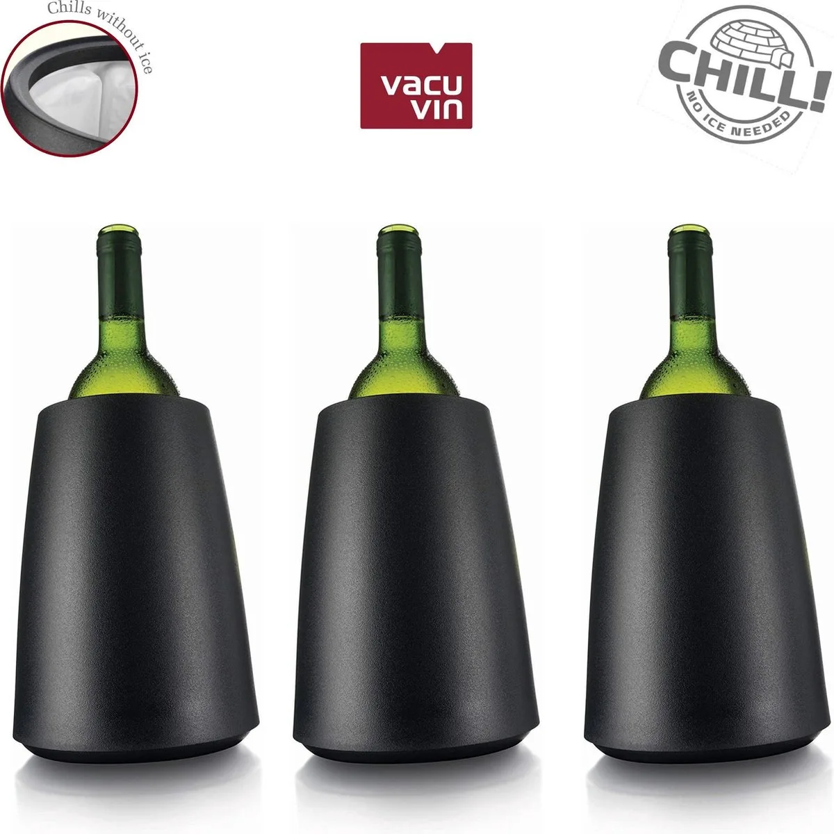 Rapid Ice Wijnkoeler - Kunststof - Zwart - Set van drie van Vacu Vin in Elegant Black – productfoto