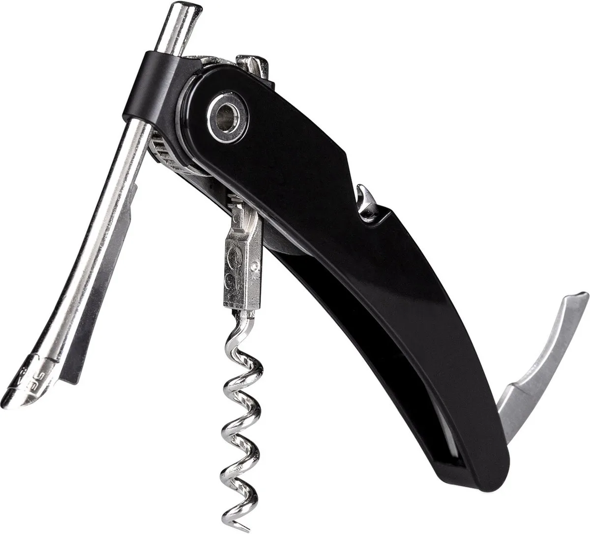 Single Pull Kurkentrekker – 3-in-1 Kelnersmes – Met Capsulesnijder en Flesopener van Vacu Vin in Zwart – productfoto