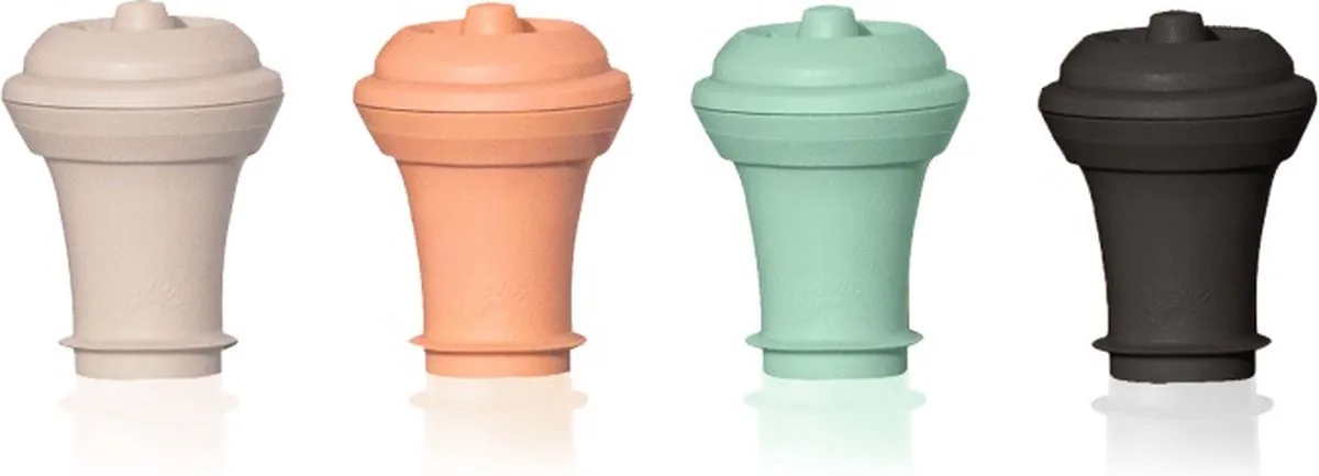 Vacuum Wine Stoppers Loop – Set van 4 – Wijnstoppers voor Wine Saver – Assorti Kleuren – Herbruikbaar van Vacu Vin in Graphite, Jade, Sand, Terra – productfoto