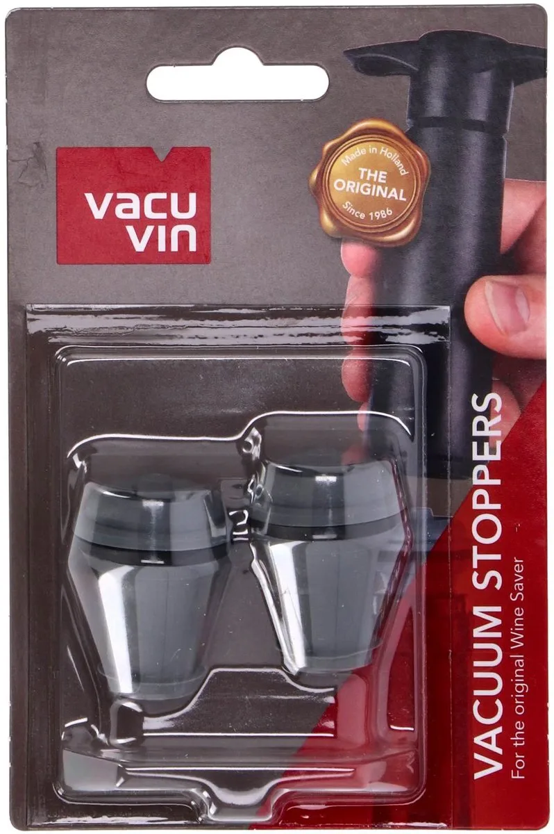 Wijnstoppers Set van 2 – Reserve Afsluitdoppen voor Wine Saver van Vacu Vin in Grijs – productfoto