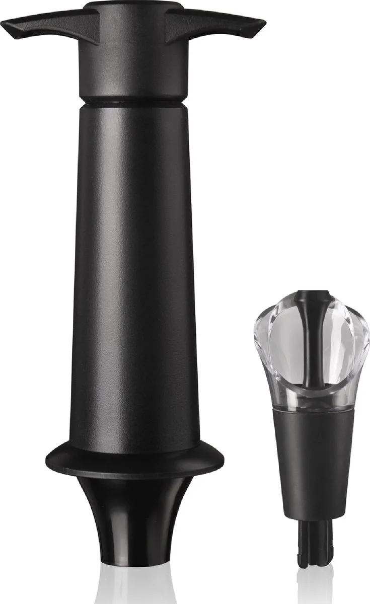 Wine Saver & Server – Vacuümpomp met Schenktuit en Wijnstopper – Wijn Bewaren en Druppelvrij Schenken van Vacu Vin in Zwart – productfoto