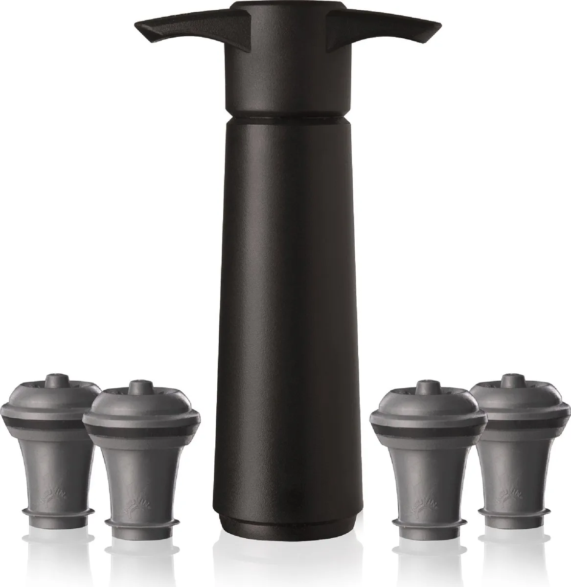 Wine Saver Zwart | Vacuüm Wijnpomp | 4 Vacuum Wine Stoppers by Vacu Vin in Black, Grey – product photo
