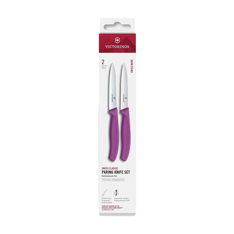 Swiss Classic 2-teiliges Gemüsemesser-Set, 10 cm, glatte und gewellte Klingen, Violett by Victorinox – product photo