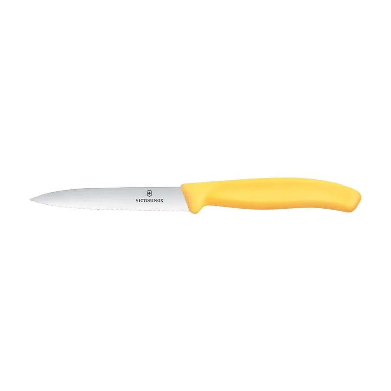 Swiss Classic Gemüsemesser 10 cm, Wellenschliff, mit Spitze, Gelb by Victorinox – product photo