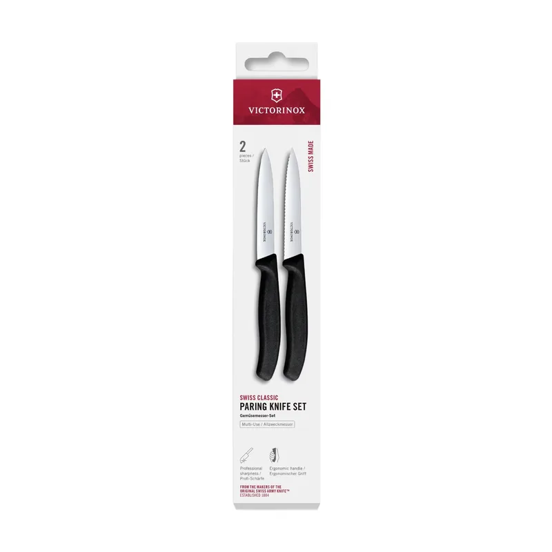 Swiss Classic Gemüsemesser-Set, 2-teilig, 10 cm, Gerade/Wellig, Schwarz, Box by Victorinox – product photo