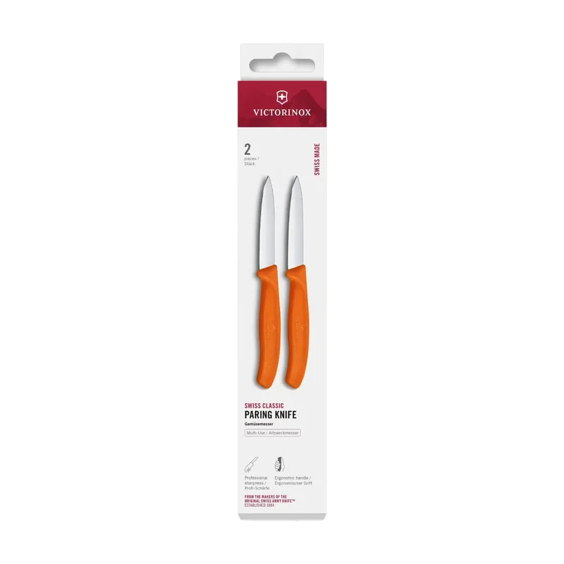 Swiss Classic Gemüsemesser-Set, 2-teilig, 8 cm, gerade, Orange, in Schachtel by Victorinox – product photo