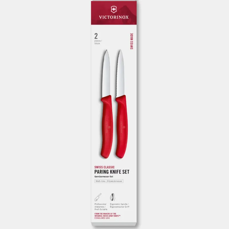 Swiss Classic Gemüsemesser-Set, 2-teilig, 8 cm, glatt/gezahnt, Rot van Victorinox – productfoto