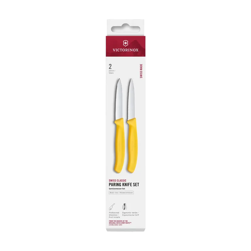 Swiss Classic Gemüsemesser-Set, 2-teilig, 8 cm, Glatt/Wellenschliff, Gelb by Victorinox – product photo