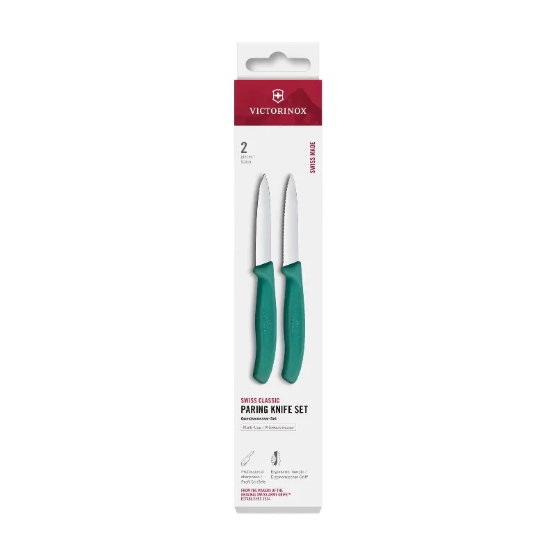 Swiss Classic Gemüsemesser-Set, 2-teilig, 8 cm, glatter Schliff/Wellenschliff, Grün van Victorinox – productfoto