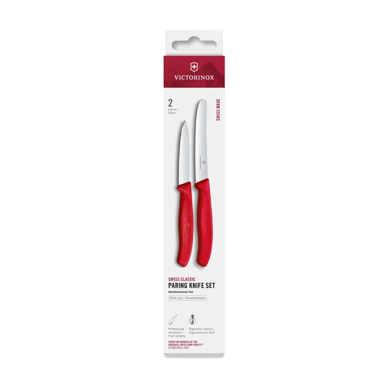 Swiss Classic Gemüsemesser-Set, 2-teilig, gerade/gewellt, Rot, Schachtel by Victorinox – product photo