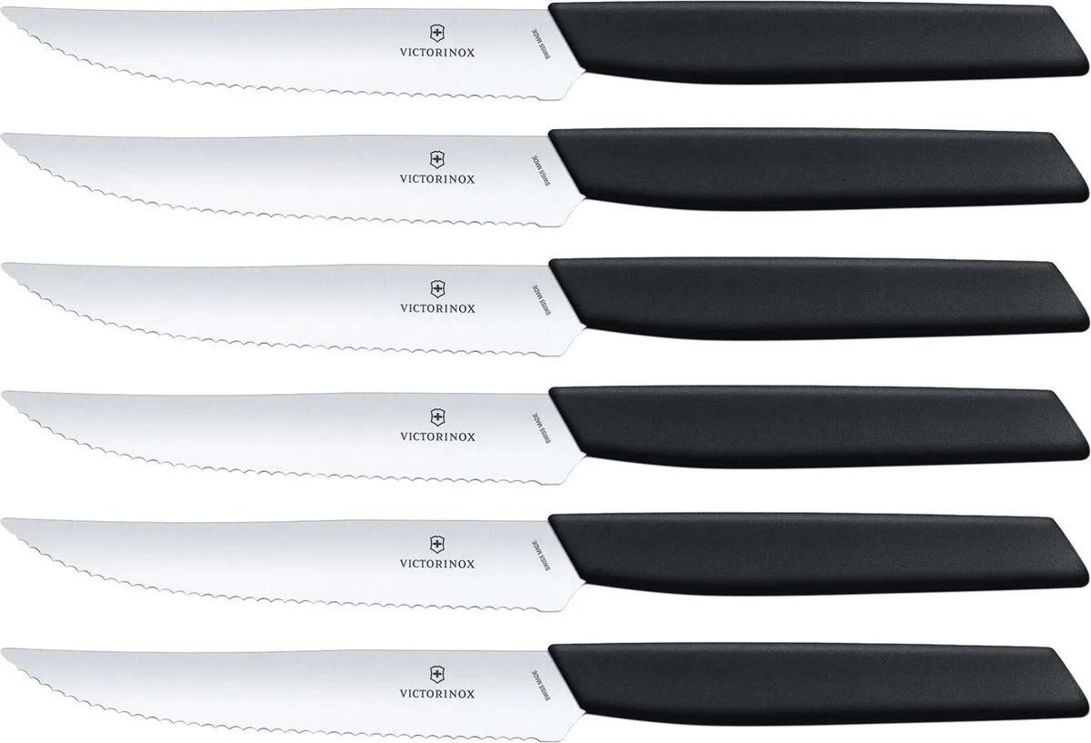 Swiss Modern Steakmessen - 6-delig - RVS/Zwart - Kartel de Victorinox en Noir – photo produit