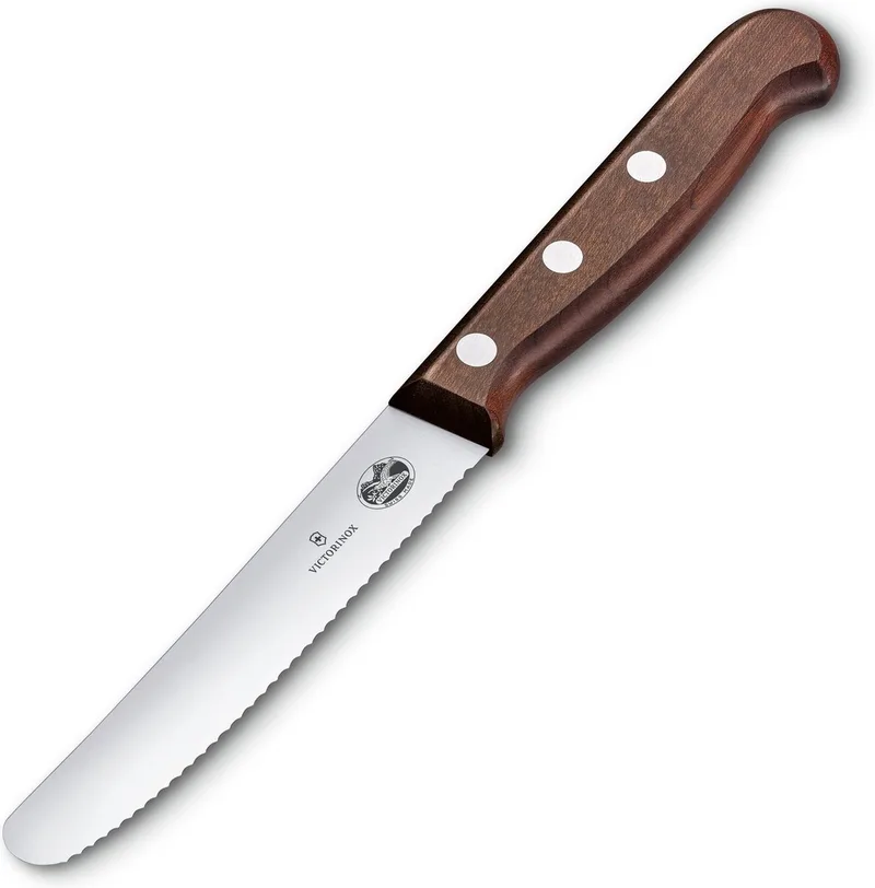 Wood tafel-/tomatenmes - 11cm - gekarteld - rvs/esdoornhout de Victorinox en Marron – photo produit