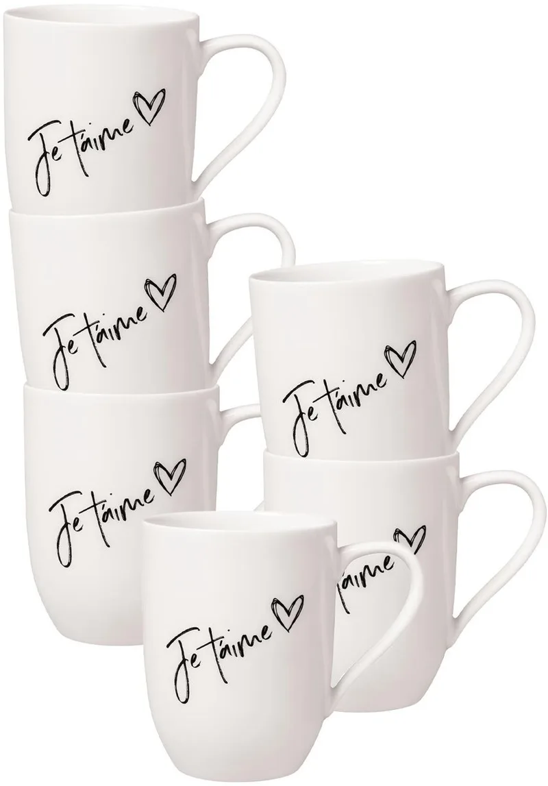 Becher mit Henkel 'Je t'aime' Becher Liebe Statement 290 ml Set van 6 by Villeroy & Boch in Wit-gekleurd – product photo