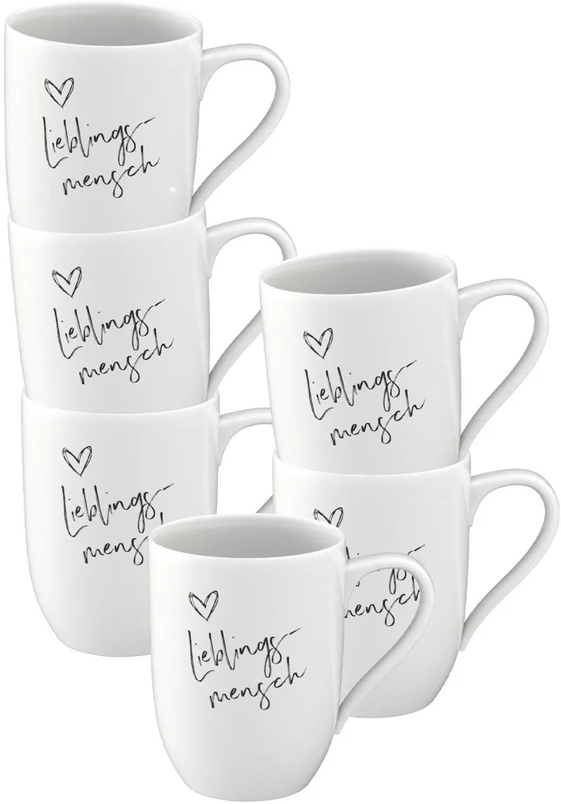 Becher mit Henkel 'Lieblingsmensch' Statement 290 ml Set van 6 by Villeroy & Boch in Wit-gekleurd – product photo