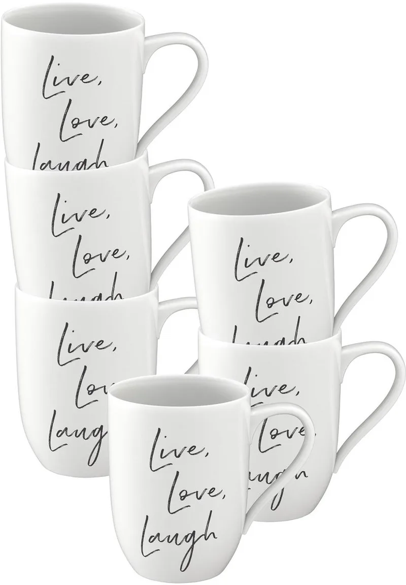 Becher mit Henkel 'Live Love Laugh' Statement 290 ml Set van 6 von Villeroy & Boch in Wit-gekleurd – Produktfoto